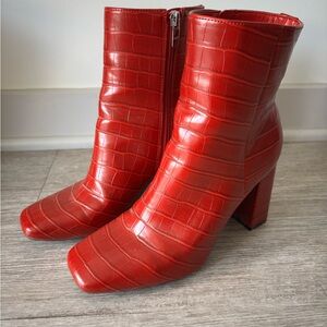Nine West Red Croc-Pattern Ankle Booties